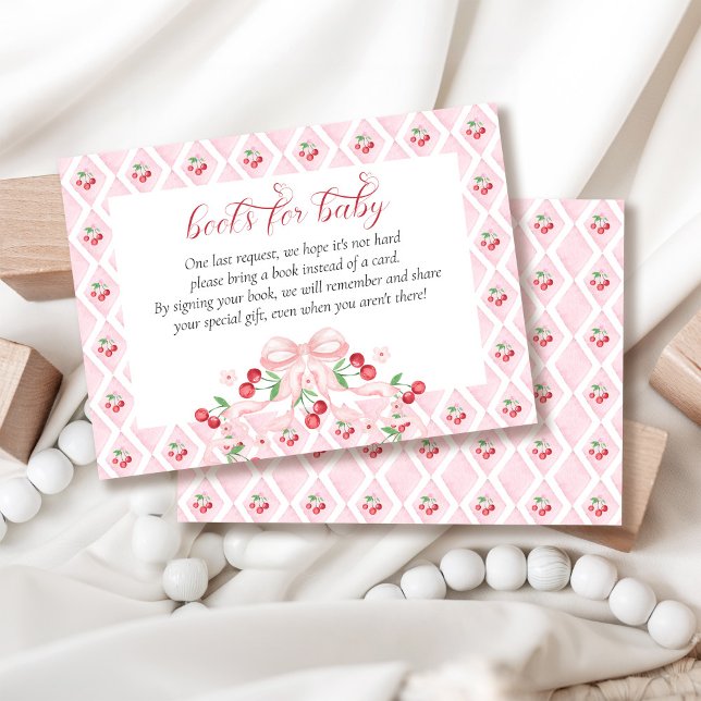 Cherry Pink Bow Baby Shower Books for Baby Enclosure Card (Creator Uploaded)