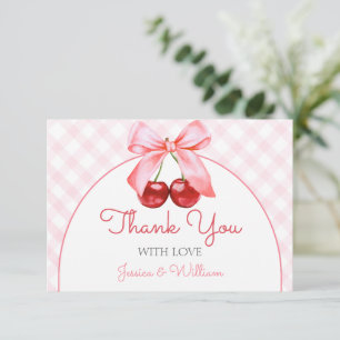 Cherry Pink Bow Baby Shower Thank You Card