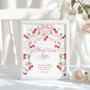 Cherry Pink Bow Momosa bar baby shower Poster