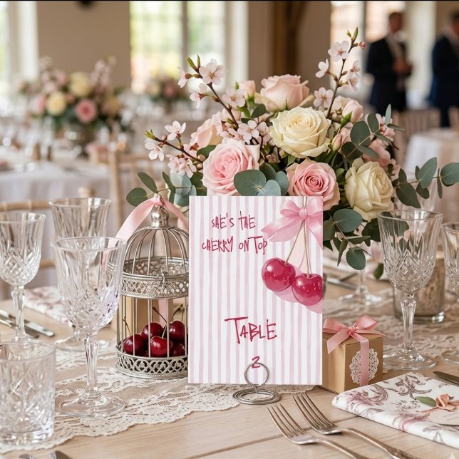 Cherry Pink Bow Red Summer Baby shower  Table Number (Creator Uploaded)