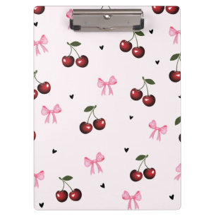 Cherry & Pink Bows Pattern - Coquette Aesthetic  Clipboard