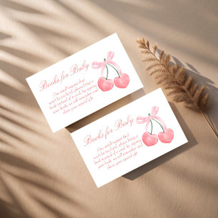 Cherry pink coquette baby shower book request enclosure card