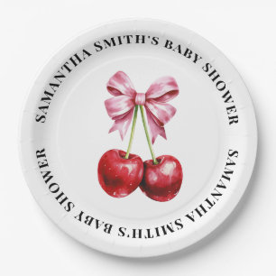 Cherry Pink Coquette Baby Shower Round Paper Plate
