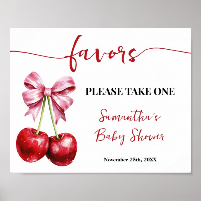 Cherry Pink Coquette Favours Baby Shower Sign (Front)