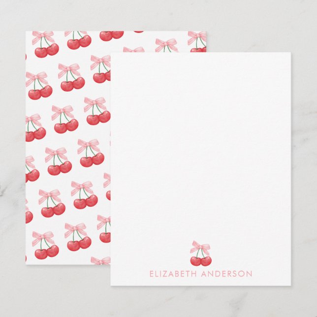 Cherry Pink Coquette Personalised Note Card Set  (Front/Back)