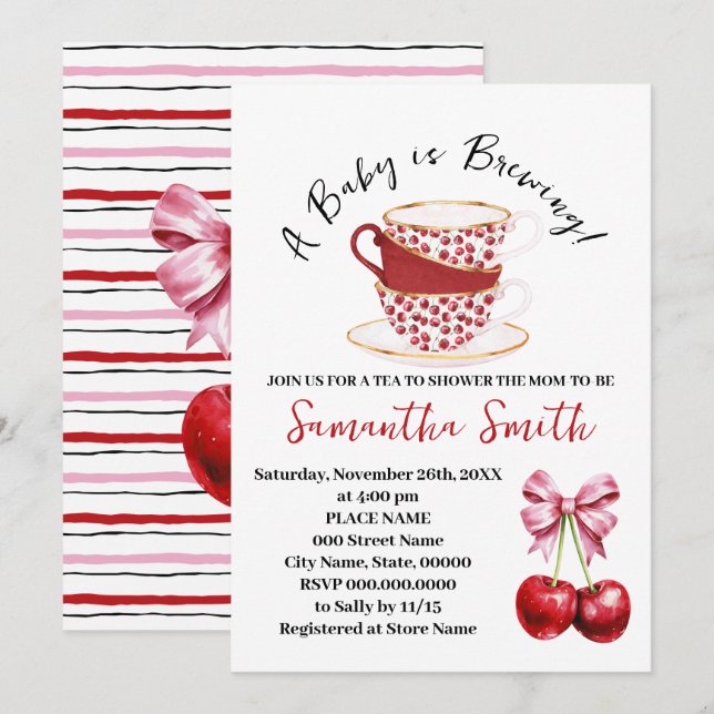 Cherry Pink Coquette Tea Baby Shower Holiday Card (Front/Back)