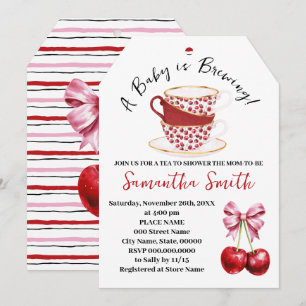 Cherry Pink Coquette Tea Baby Shower Holiday Card