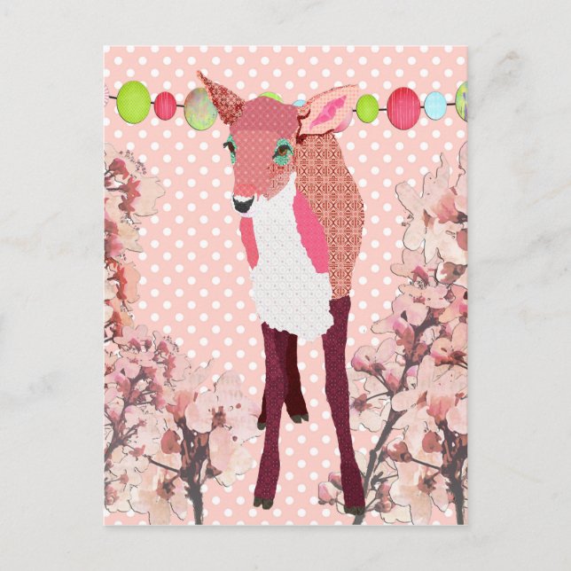 Cherry Pink Fawn Pokadot Postcard (Front)