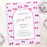 Cherry Pink First Birthday Party Invitation