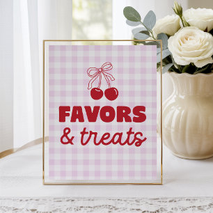 Cherry Pink Gingham Favours & Treats Birthday Poster