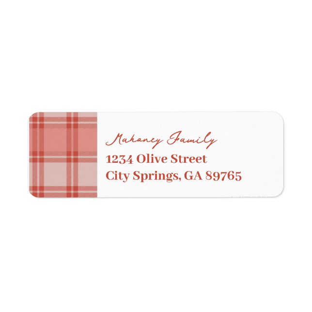 Cherry Pink Plaid Return Address Labels (Front)
