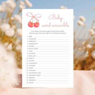 Cherry Pink Ribbon Baby Shower Word Scramble Game