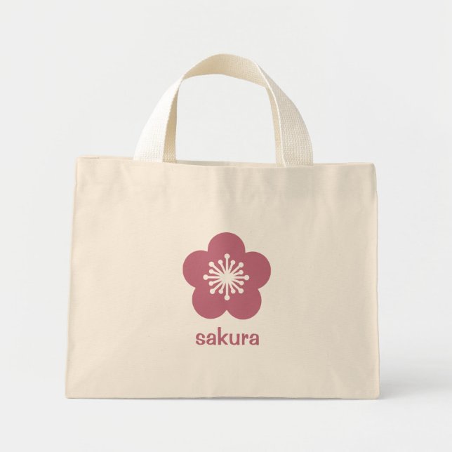 Cherry Pink Sakura Blossom Silhouette Mini Tote Bag (Front)