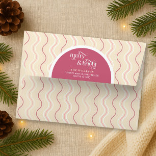 Cherry Pink Stripes Merry & Bright Christmas Envelope