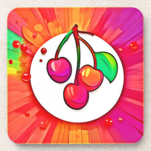 Cherry Pop Art Burst Coaster