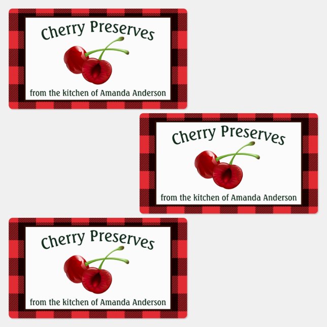 Cherry Preserves Cherries Plaid Food Label (Group)