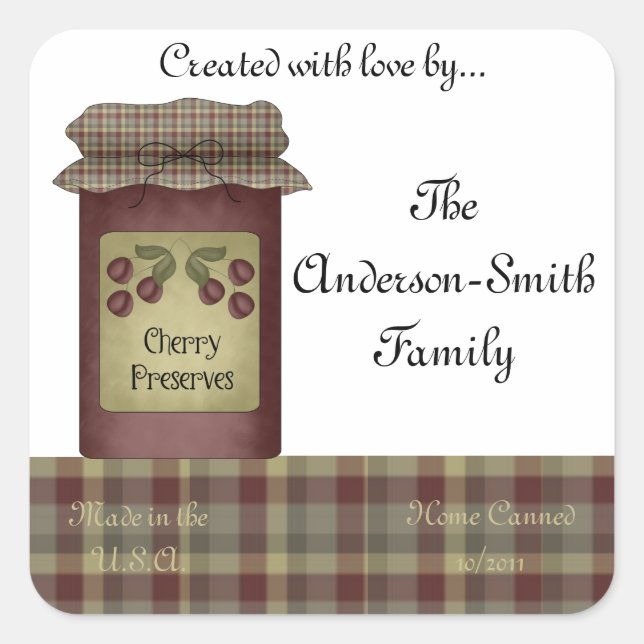 Cherry Preserves Jar Label (Personalise) (Front)