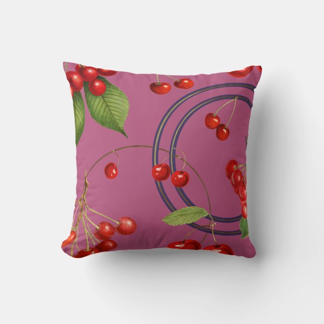 Cherry Print Pattern | Pink Cushion (Front)