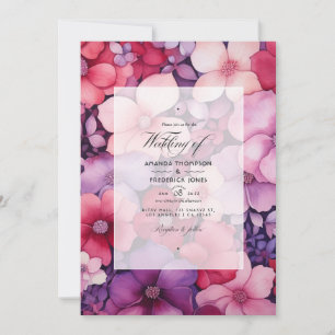 Cherry Red and Heather Purple Floral Fall Wedding Invitation