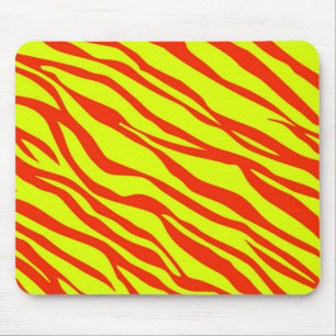 Cherry Red And Neon Yellow Zebra Striped Mouse Mat