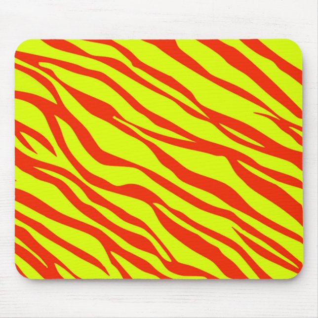 Cherry Red And Neon Yellow Zebra Striped Mouse Mat (Front)