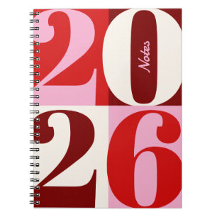 Cherry Red and Pink Bold Year Color Block Notebook