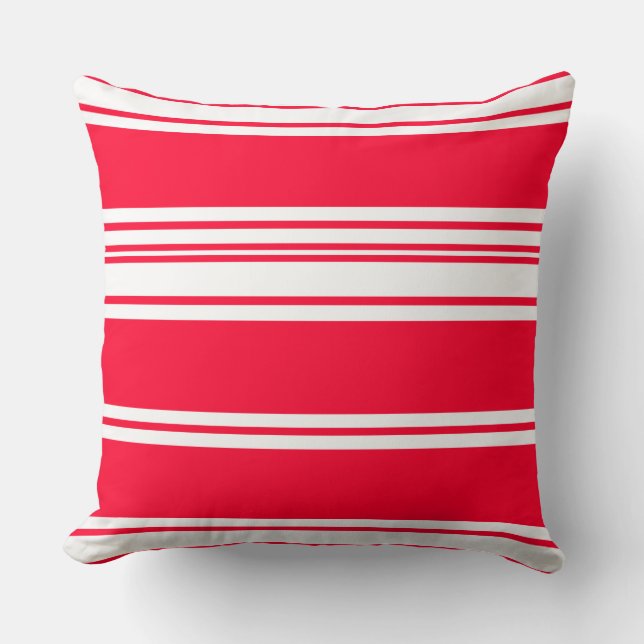 Cherry Red and White Stripes Throw Pillow (Front)