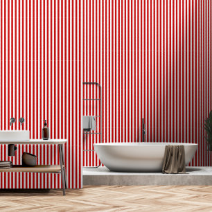 Cherry Red And White Stripes Wallpaper