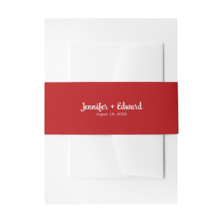 cherry Red and White Wedding Invitation Belly Band