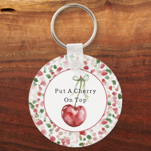 Cherry Red Apple Green Petals Key Ring