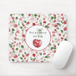 Cherry Red Apple Green Petals Mouse Mat