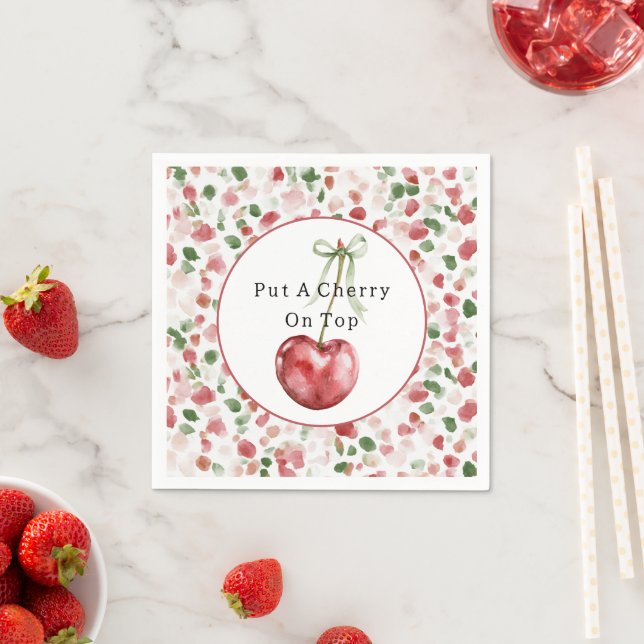 Cherry Red Apple Green Petals Napkin (Insitu)