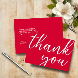 Cherry Red Birthday Modern Script Thank You Card