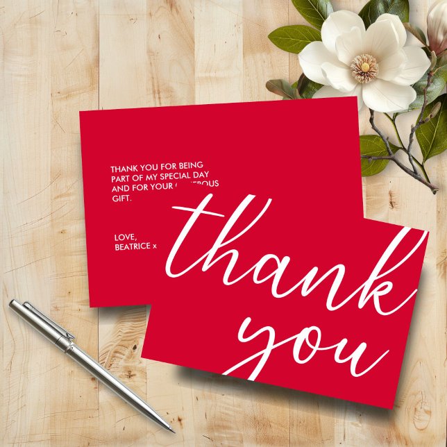 Cherry Red Birthday Modern Script Thank You Card (Creator Uploaded)