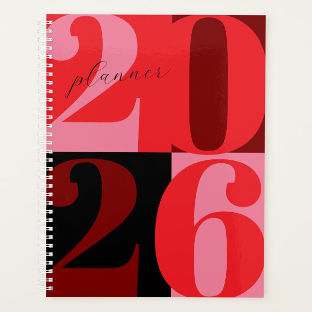 Cherry Red Bold Year Color Block Planner (Front)