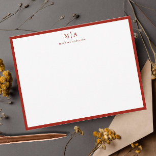 Cherry Red Border Monogram Correspondence Card