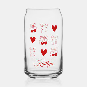 Cherry Red Bow Coquette Bachelorette Party Favour Can Glass