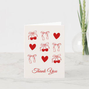 Cherry Red Bow & Hearts Thank You Cards