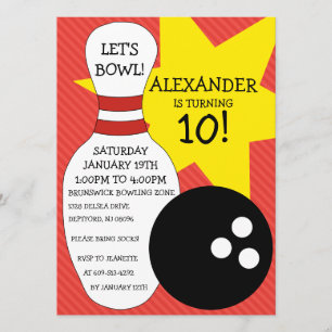 Cherry Red Bowling Bash Bowling Birthday Party Invitation