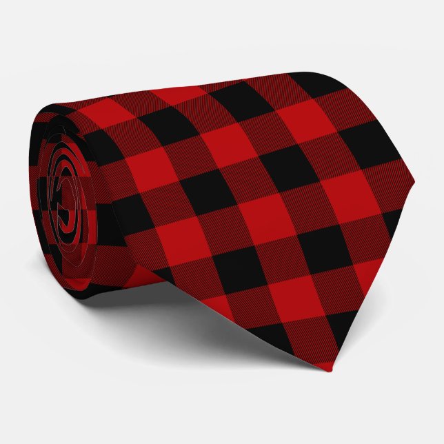 Cherry Red Buffalo Plaid Tie (Rolled)
