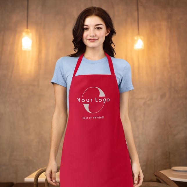 Cherry red Business logo + text Company brand Long Apron (Creator Uploaded)