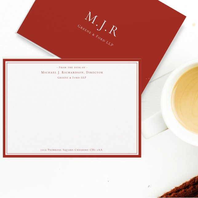 Cherry Red Business Monogram From The Desk of   Card (Creator Uploaded)