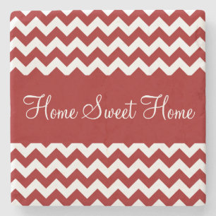 Cherry Red Chevron Stripes Stone Coaster