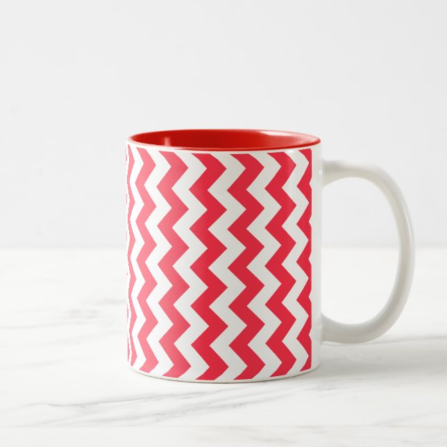 Cherry Red Chevron Zigzag Two-Tone Coffee Mug (Right)