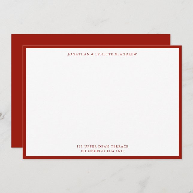 Cherry Red Classic Border Flat Note Card (Front/Back)
