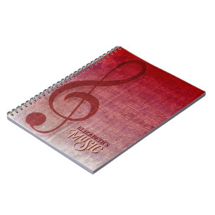 Cherry Red Clef Music Sheet Personalised Notebook