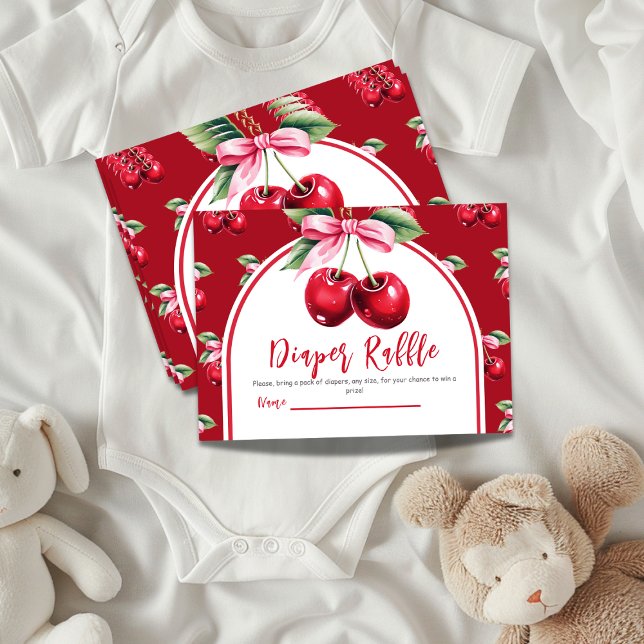 Cherry Red Coquette Bow Girl Baby Shower Diaper Enclosure Card (Creator Uploaded)