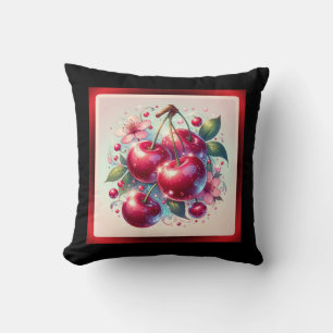Cherry Red Cute Cherries Floral Girly Pink Cushion