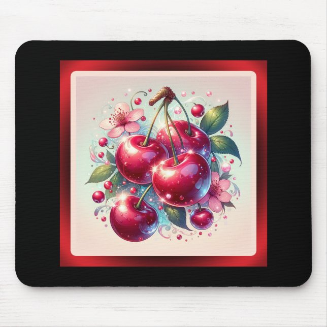 Cherry Red Cute Cherries Floral Girly Pink  Mouse Mat (Front)