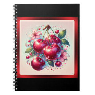 Cherry Red Cute Cherries Floral Girly Pink Notebook